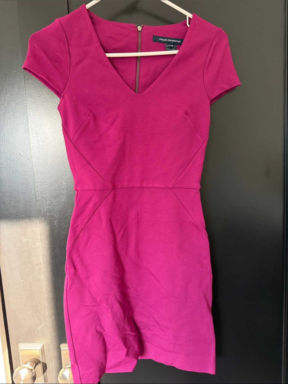 French Connection Fuchsia V-Neck Mini Dress